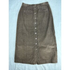 Vintage Long Brown Corduroy Skirt Casual Connections Petites Button Up Sz 14